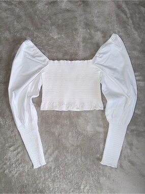 Hill House The Grace Nap Square Neck Crop Top Long Sleeves White Women’s Small